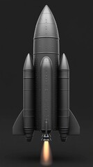 A sleek black rocket launching with powerful flames and smoke, symbolizing innovation and adventure in space exploration.