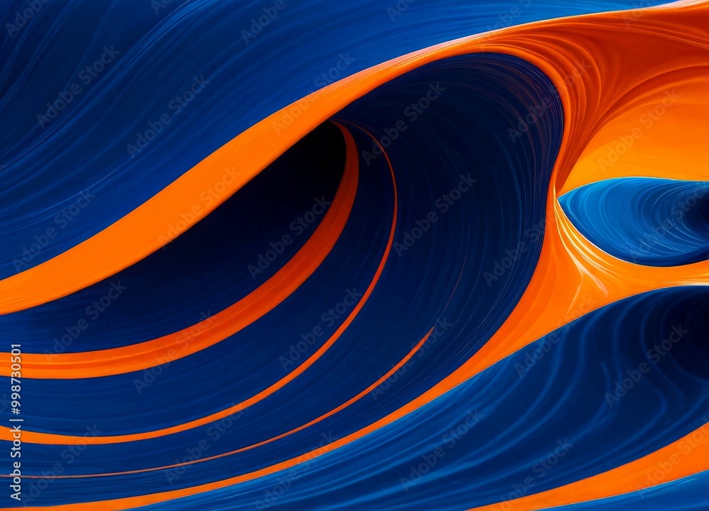 Poster a striking abstract composition of blue and orange waves, with a gradient effect transitioning from 