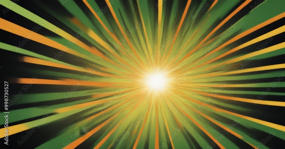 Leinwandbilder a vibrant burst of light, radiating from a central point and creating a striking visual effect The light is composed mix of orange, yellow, and green hues, with the