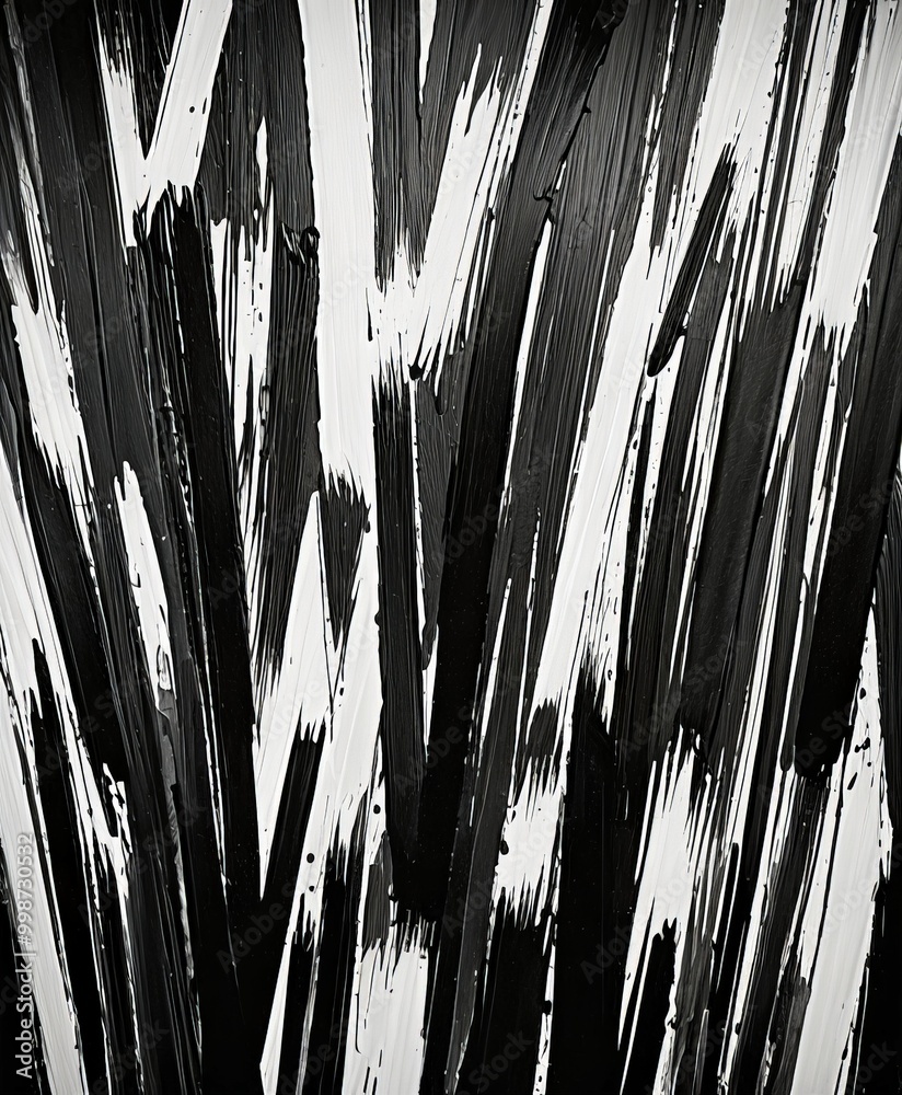 Aufkleber a black and white abstract painting featuring a textured, brushstroke-like pattern of vertical and horizontal lines