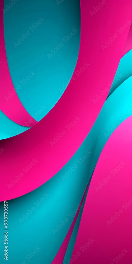 Poster a vibrant abstract composition of overlapping curved lines in shades of pink and teal, creating a dynamic and visually striking pattern
