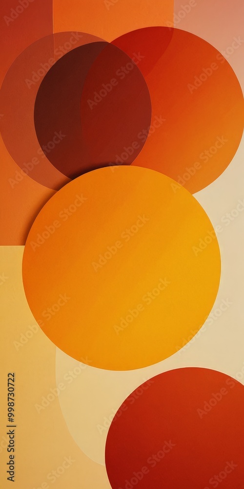 Poster a vibrant abstract composition of overlapping circles in various shades of orange and red, creating a dynamic and visually striking effect
