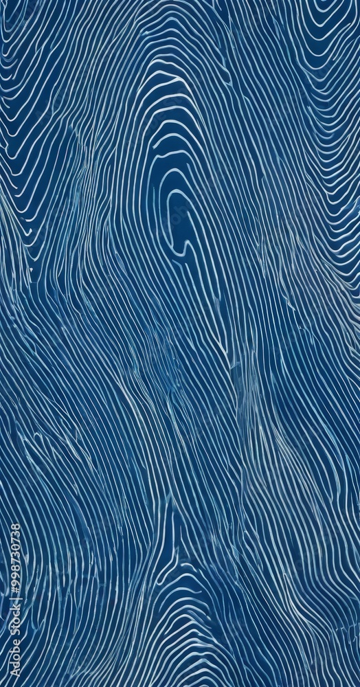 Poster a close-up view blue surface with white lines that create a repeating pattern, resembling a fingerprint