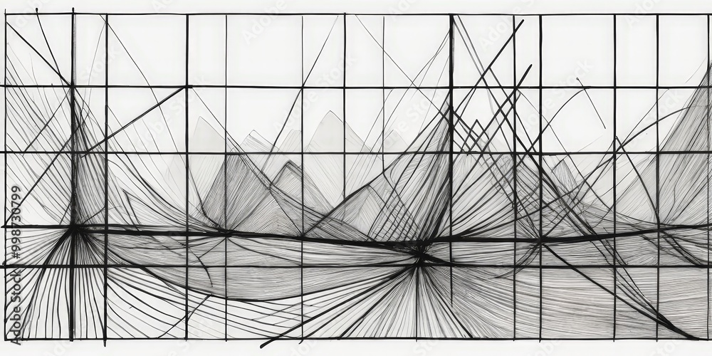 Leinwandbilder a black and white photograph grid-like pattern with intersecting lines and shapes, resembling a complex network or abstract design