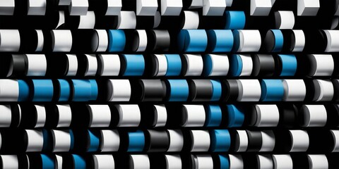 Fototapeta premium a repeating pattern of blue and white cylindrical shapes arranged in rows and columns against a black background