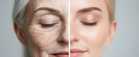 Before and after transformation: aging to youthful skin comparison for skincare awareness