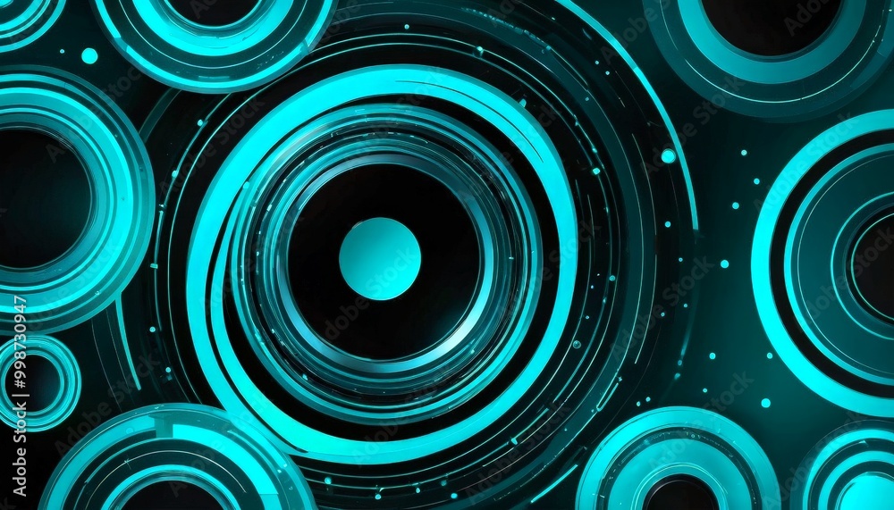 Fototapete a captivating abstract composition of concentric circles in shades of blue and black, with a central