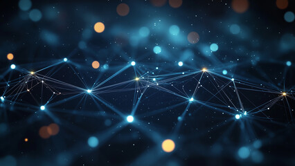 Fototapeta premium A grid of dots and lines forms a cyber network, symbolizing the complex structure of quantum computing. For digital, technology, and network themes.