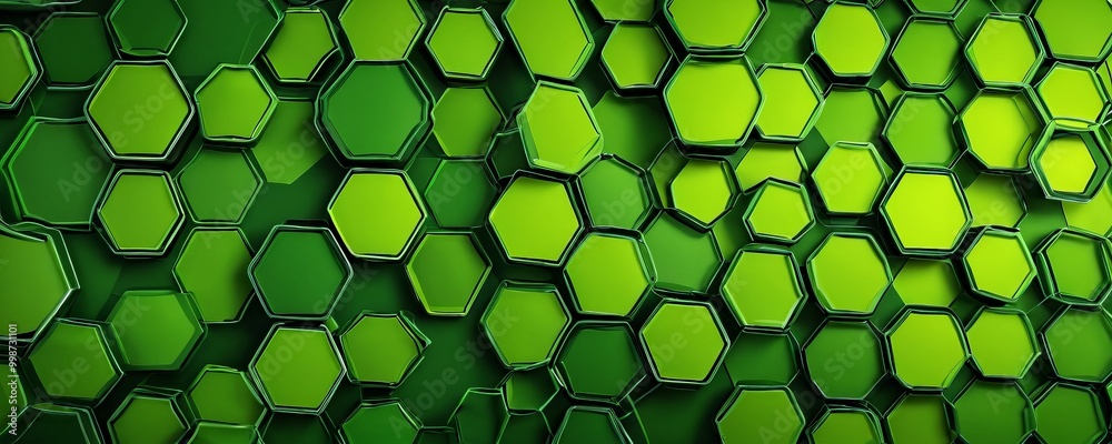 Poster a repeating pattern of green hexagonal shapes, creating a visually striking and geometric design