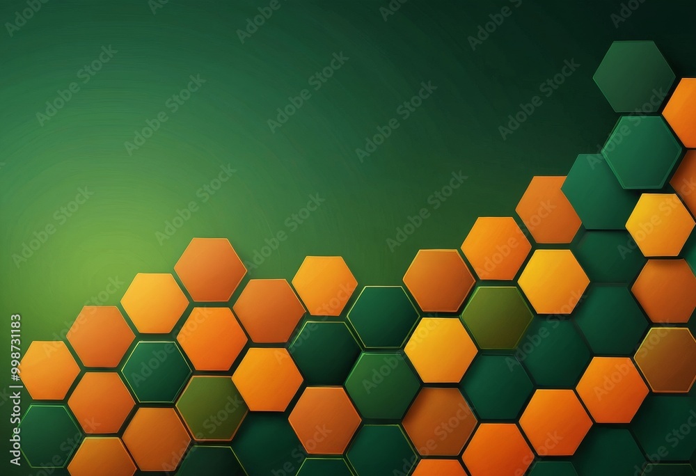 Fototapete a repeating pattern of hexagonal shapes in various shades of green and orange, arranged in a diagonal line against a dark green background