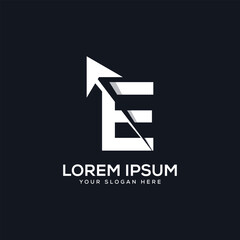 Minimal Letter E Arrow logo design concept  illustration. abstract modern e arrow design template