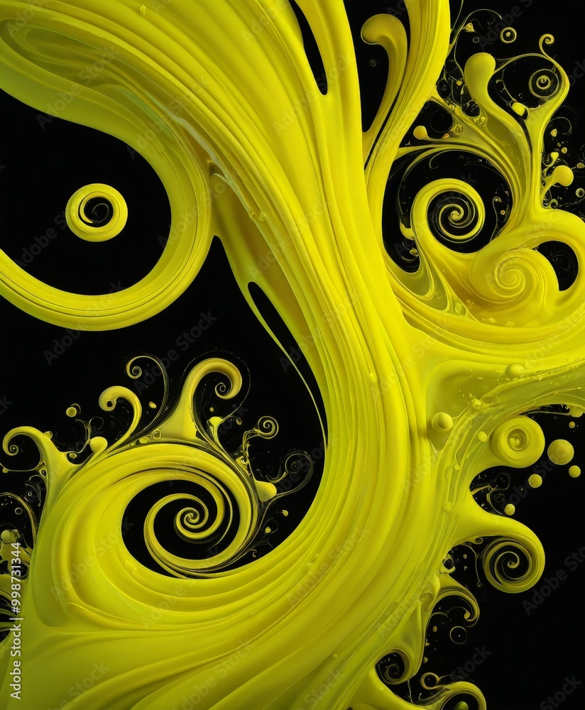 Aufkleber a digital art piece with a striking yellow color scheme, featuring swirling patterns and shapes that create a sense of movement and dynamism