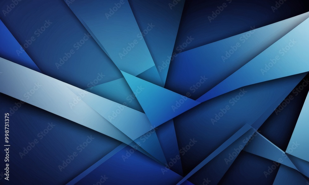 Poster a complex arrangement of intersecting lines and triangles in shades of blue, creating a visually striking abstract pattern