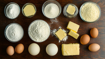Baking Ingredients on Wooden Surface - Photo