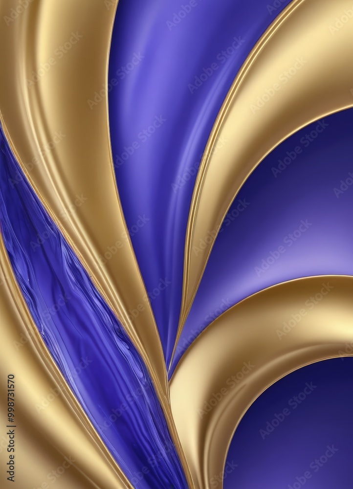 Poster a striking abstract composition of curved lines in shades of blue and gold, creating a sense of movement and dynamism