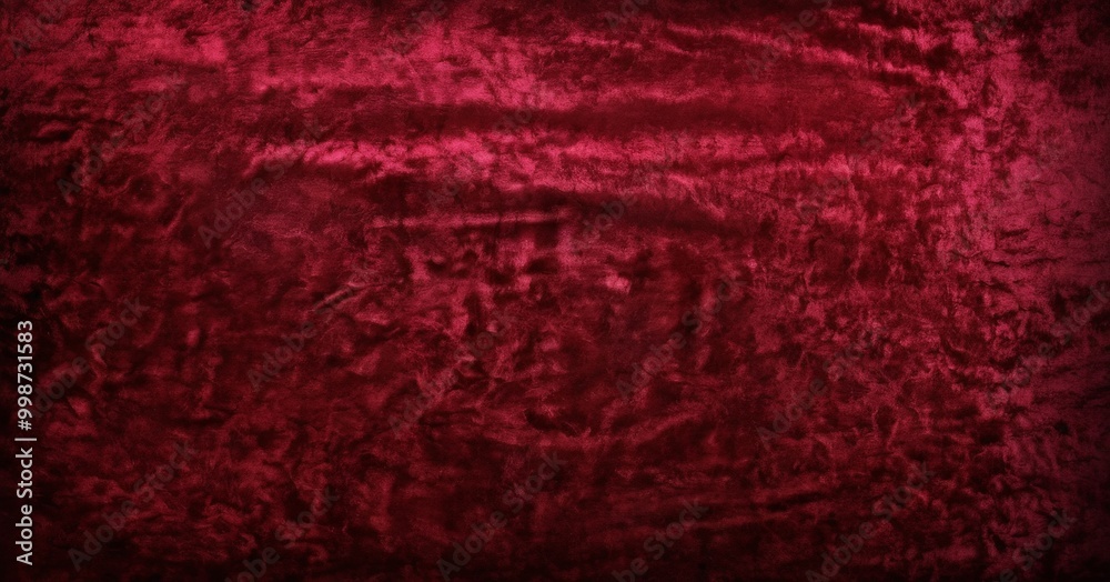 Poster a close-up view red velvet fabric with a textured and wrinkled appearance, creating a rich and luxurious visual effect