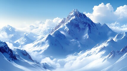 Obraz premium A stunning view of majestic snow-covered mountains under a clear blue sky, showcasing nature's beauty and tranquility.