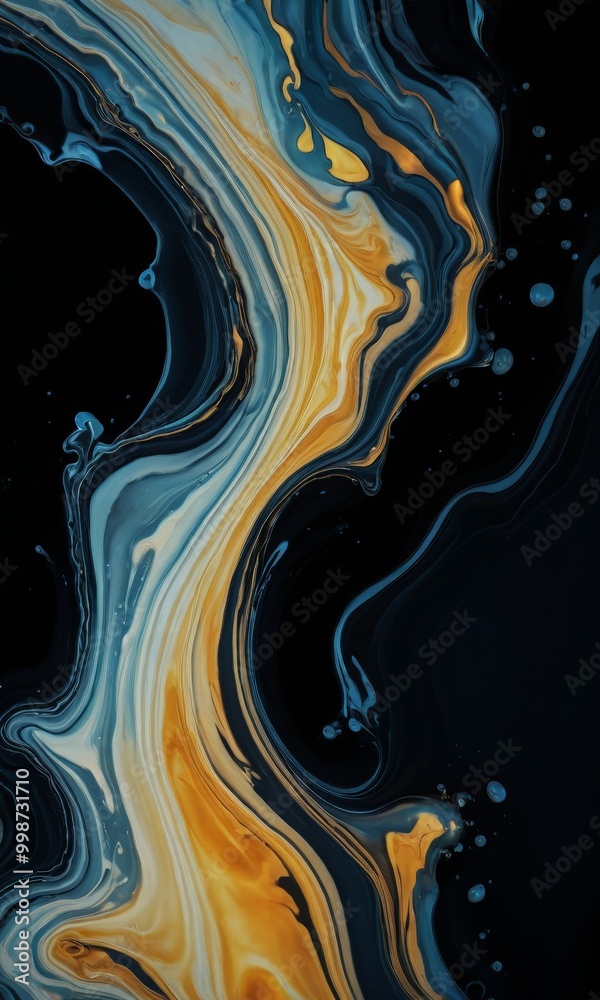 Aufkleber a striking abstract composition of swirling, fluid patterns in shades of blue, yellow, and black, cr