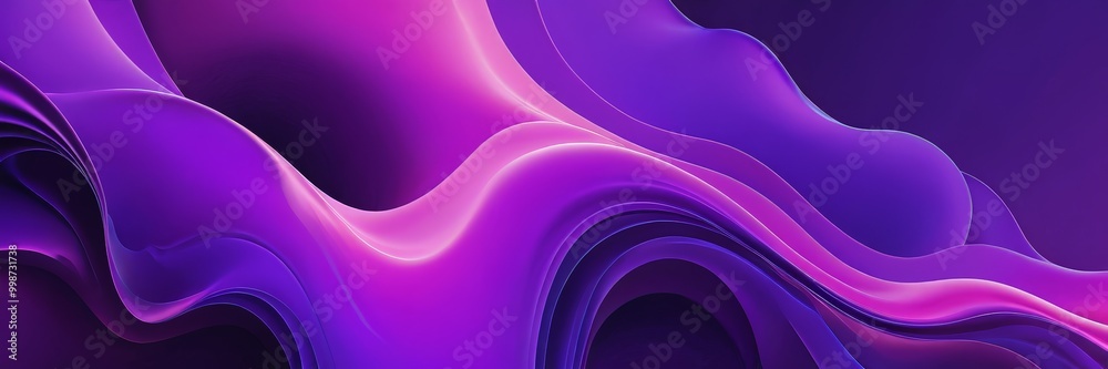 Poster a vibrant abstract composition of curved lines and swirls in shades of purple and pink, creating a d