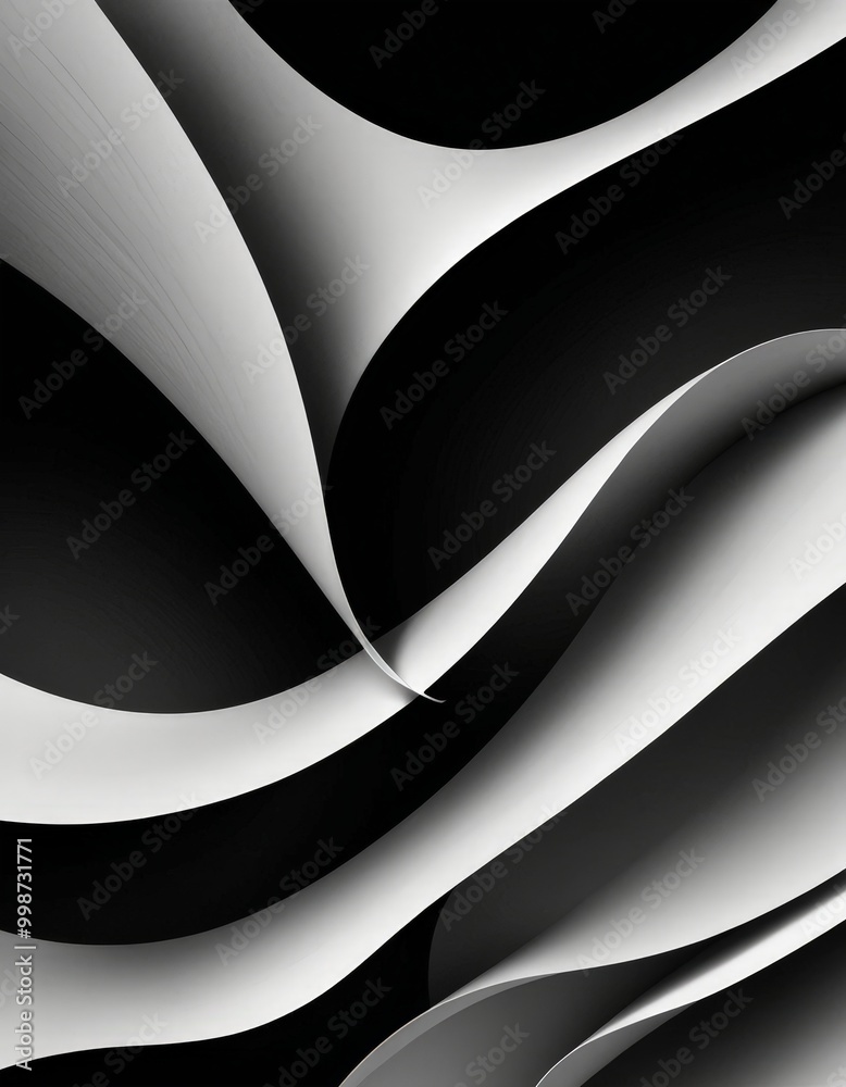 Aufkleber abstract black and white composition featuring curved lines and shapes, creating a sense of movement