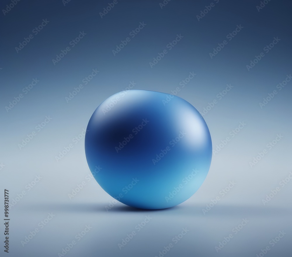 Poster A blue sphere rests on a gradient background, its smooth surface reflecting the gradient, creating a sense of depth and tranquility