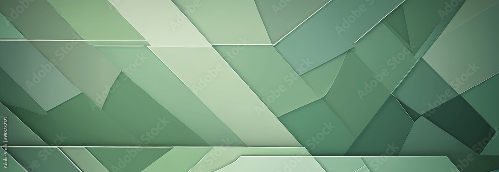 Poster a geometric pattern composed of intersecting lines and triangles in various shades of green, creating a visually striking abstract design