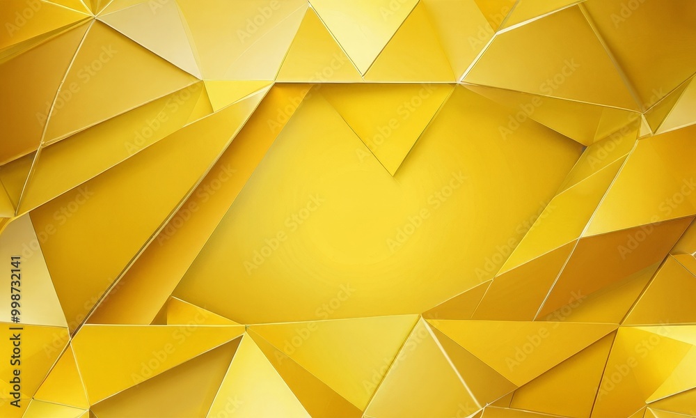 Poster a vibrant abstract composition of overlapping triangular shapes in varying shades of yellow, creating a dynamic and visually striking pattern