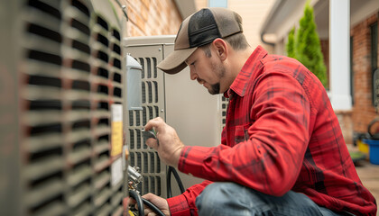 Technician performing air conditioner maintenance by cleaning the filter. essential hvac service to ensure efficient cooling