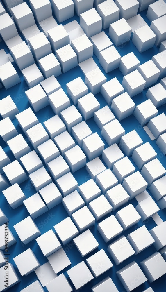 Poster A grid of white cubes, arranged in a repeating pattern against a gradient blue background