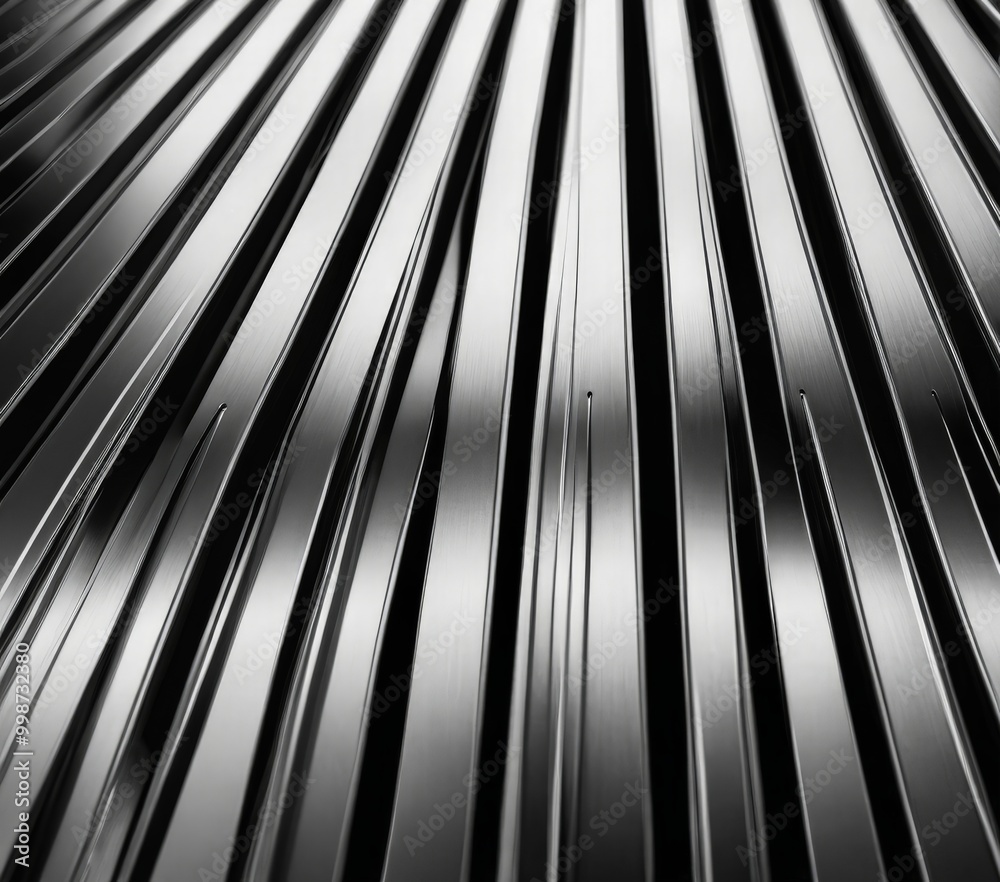 Poster A close-up black and white photograph metallic surface with a repeating pattern of diagonal lines