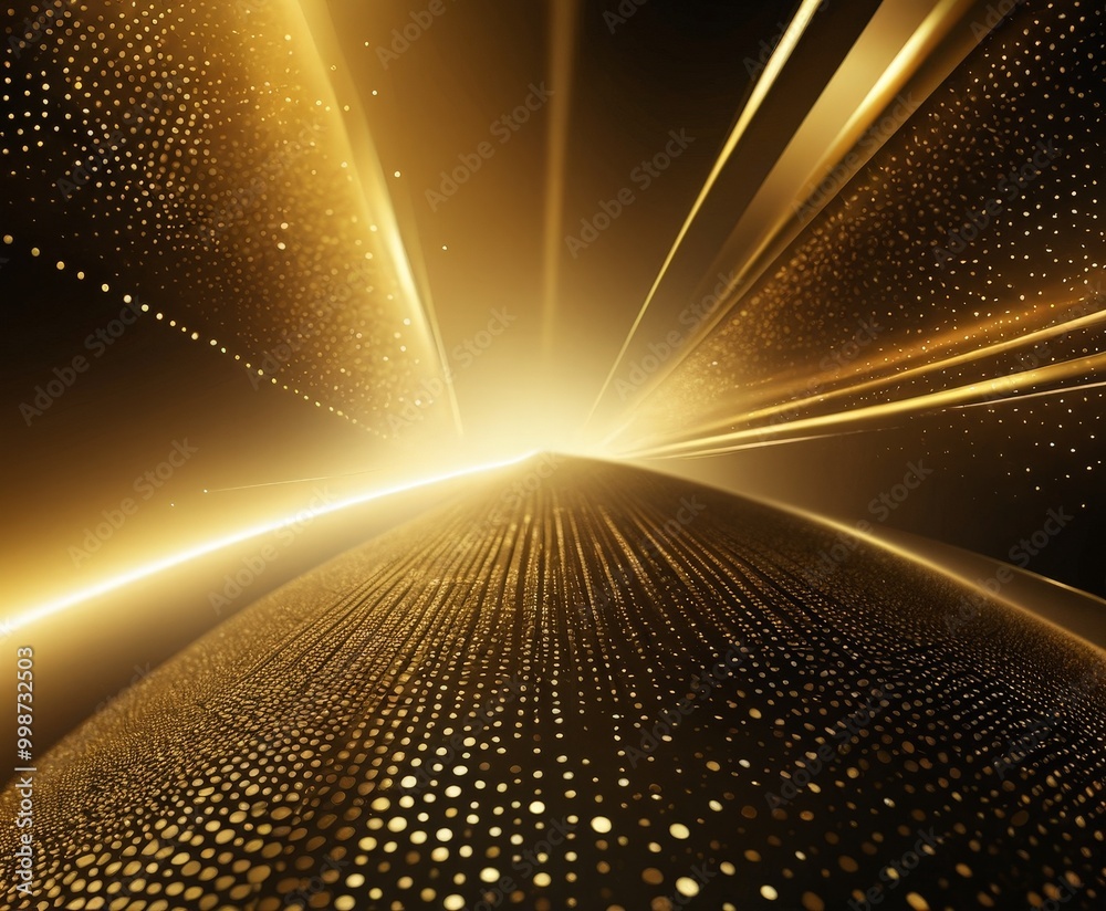 Aufkleber a futuristic, abstract scene with a gradient of golden and black tones, featuring a central point of light surrounded by radiating lines and dots