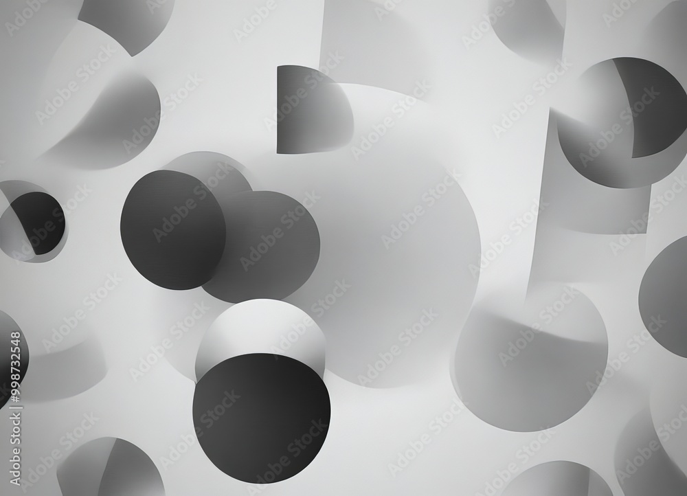 Poster a black and white abstract composition featuring overlapping circles and ellipses, creating a sense of depth and movement