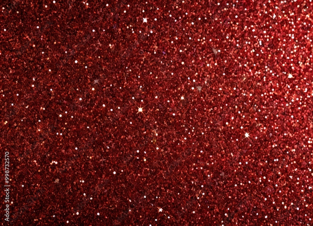 Poster A close-up view red glittery surface, with numerous small white dots scattered throughout, creating a sparkling and festive appearance