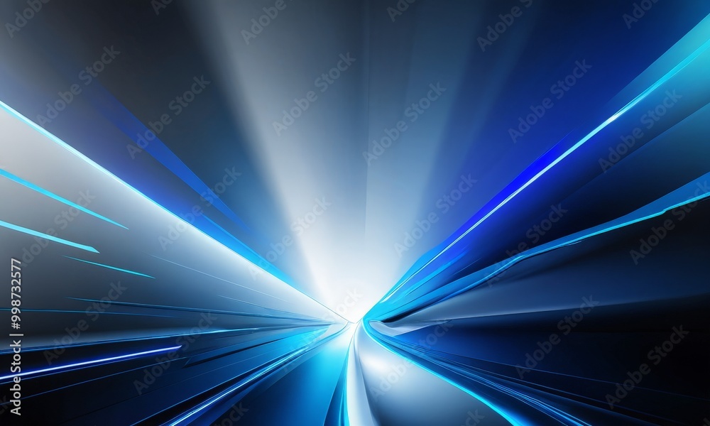 Poster a striking abstract composition of blue and white lines and rays, creating a sense of dynamic movement and energy