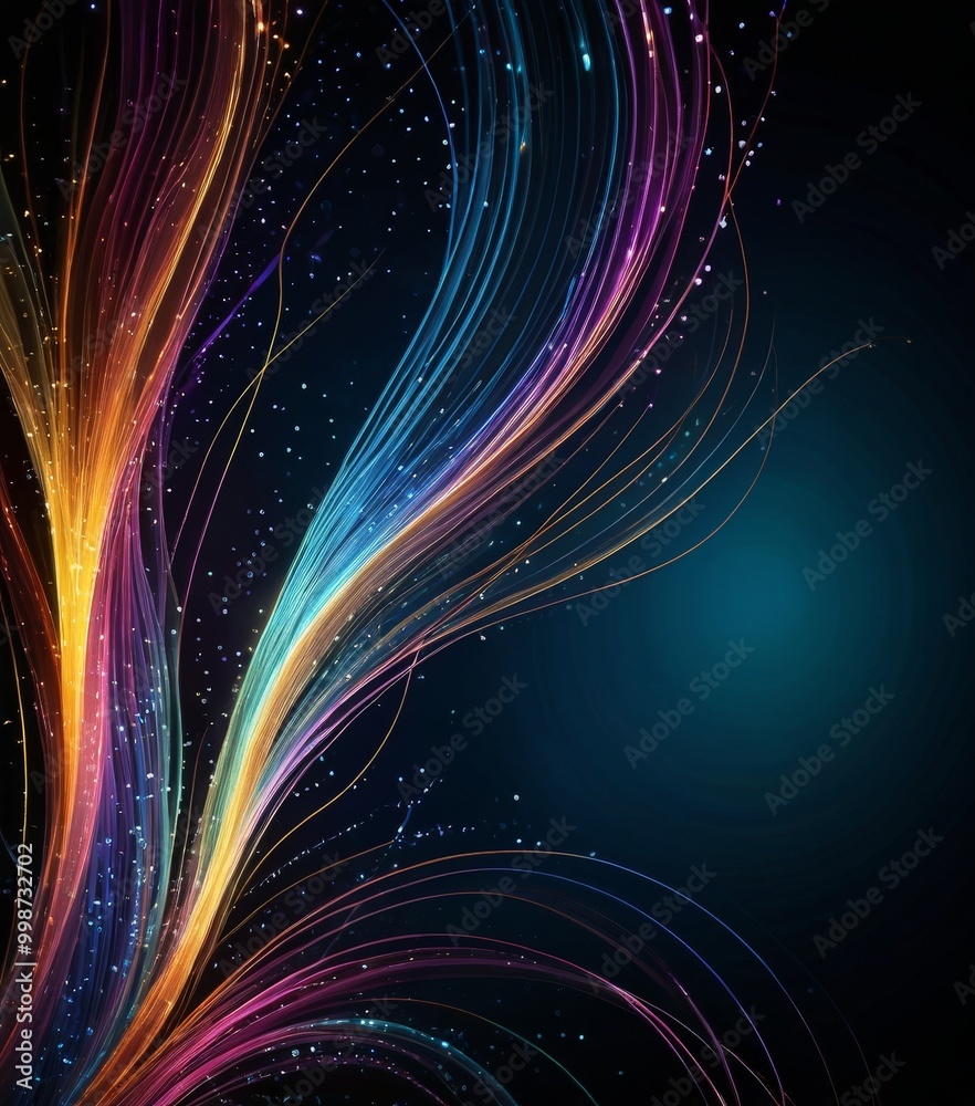 Poster a vibrant abstract design with multicolored lines and streaks, creating a dynamic and energetic visual effect