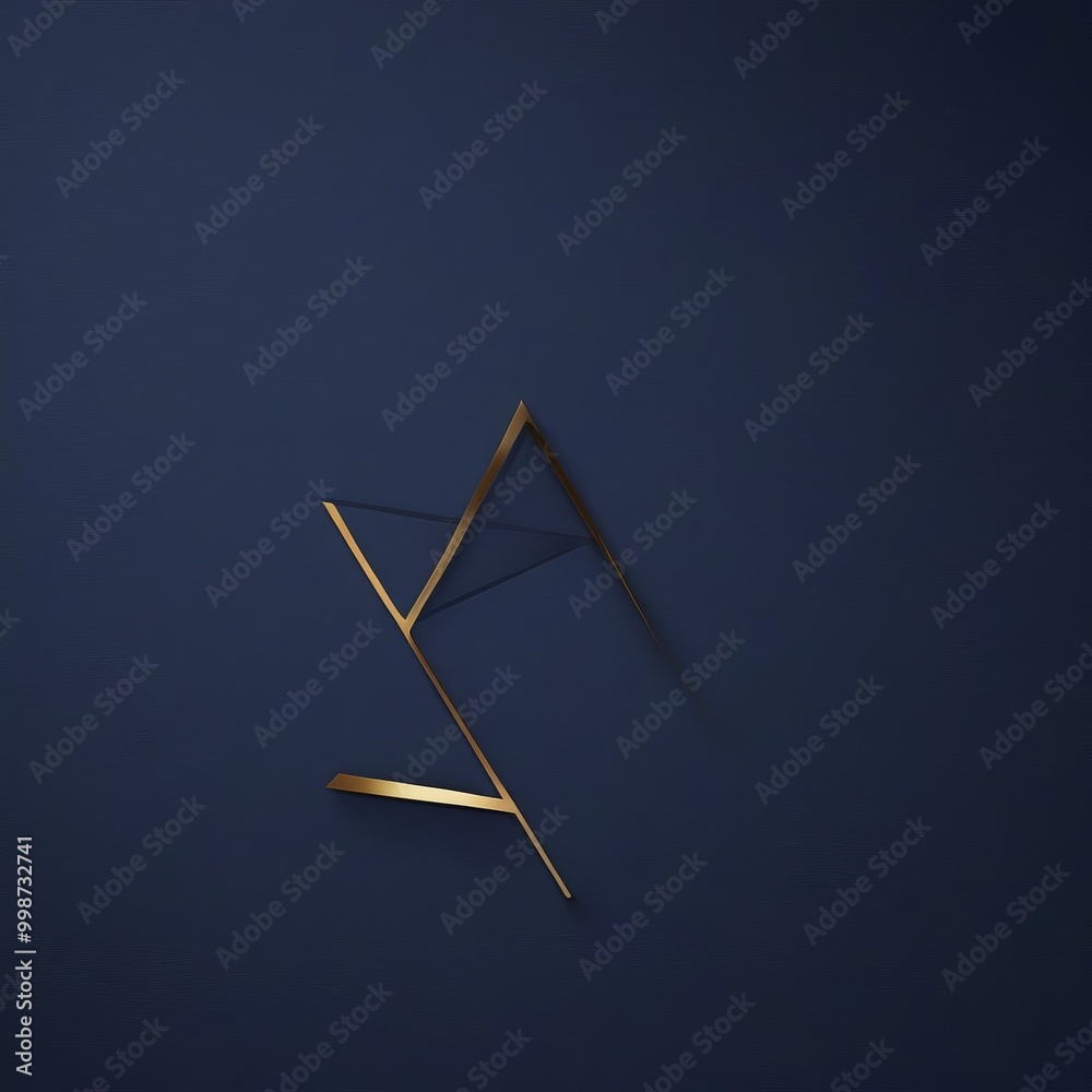 Aufkleber a minimalist design with a dark blue background and a golden geometric shape resembling a stylized letter 