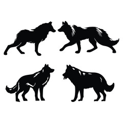 create black silhouette gray wolf set vector with white background
