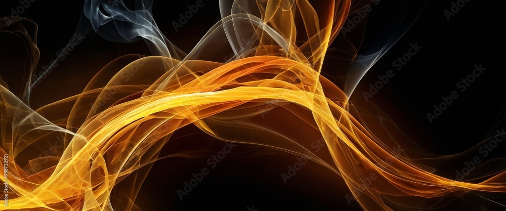 Poster a dynamic and abstract representation of fire, with swirling, curving lines of orange and yellow hue