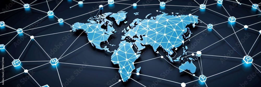 Aufkleber A world map with a network of interconnected lines and nodes, representing the global digital infrastructure