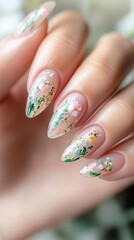 Floral watercolor nail art with delicate spring flower designs for manicure inspiration