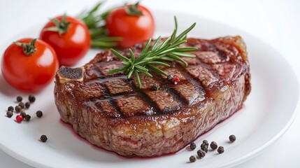 Succulent Grilled Steak Delight with Tomato and Herbs on Plate - Culinary Temptation