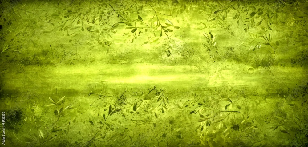 Poster a textured, green background with a subtle pattern of leaves and branches The leaves are scattered throughout the , creating a sense of depth and complexity The