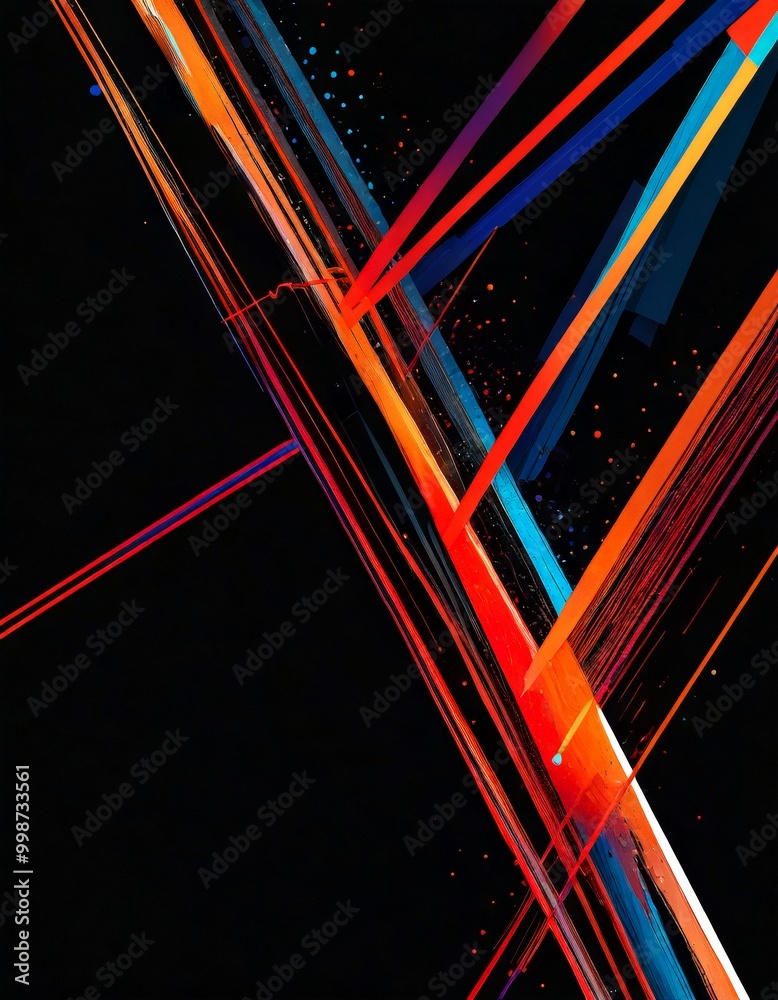 Poster a digital artwork featuring a black background with intersecting lines and streaks of vibrant colors