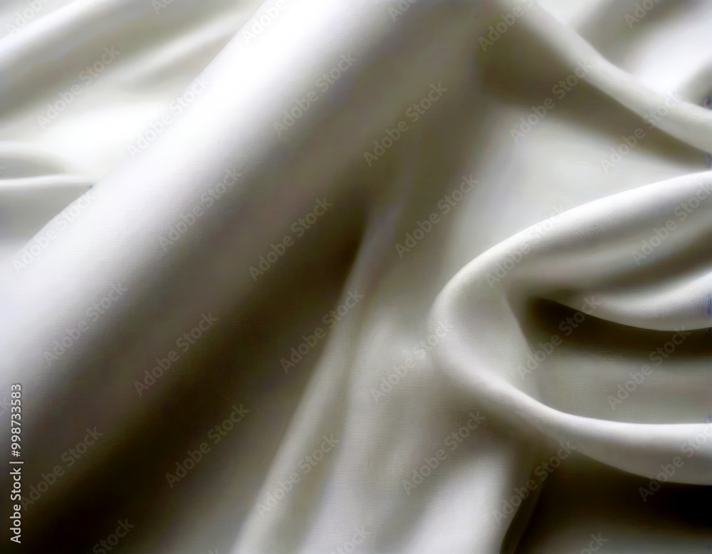 Poster a close-up view white fabric, possibly silk, with a soft, flowing texture and a subtle, wavy pattern