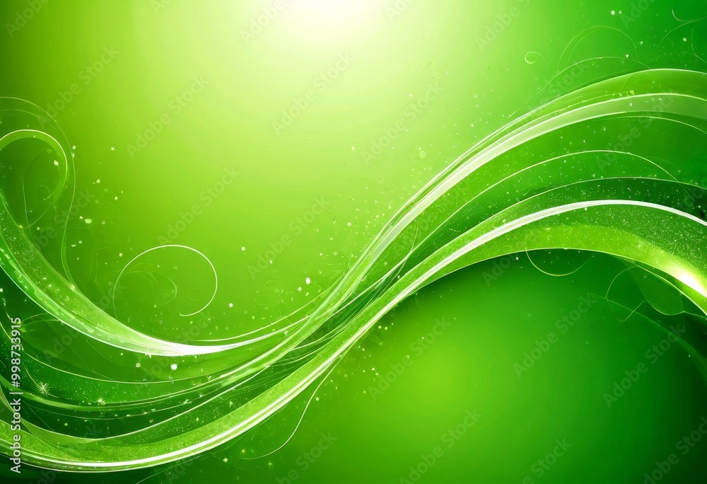 Leinwandbilder a vibrant, abstract green background with a wave-like pattern and sparkling particles, creating a dynamic and energetic visual effect.