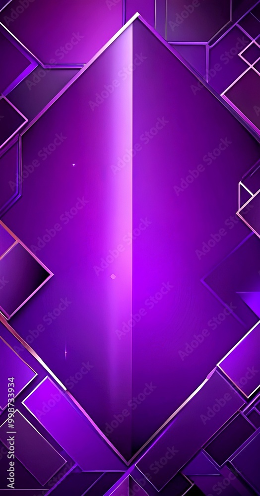Poster a purple background with geometric shapes and a central vertical line, creating a visually striking and abstract composition