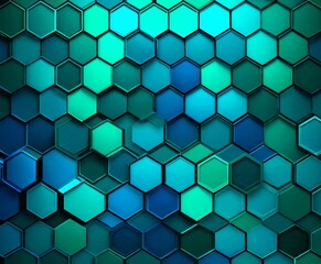 Fototapeta premium a repeating pattern of hexagonal shapes in various shades of blue and green, creating a visually striking and abstract background