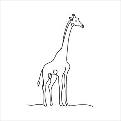 single one line Giraffe silhouette on white background

