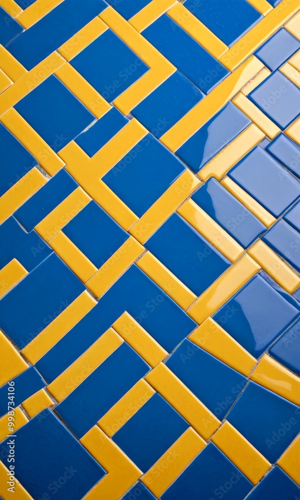 Aufkleber a close-up view pattern composed of blue and yellow tiles arranged in a diagonal grid-like pattern