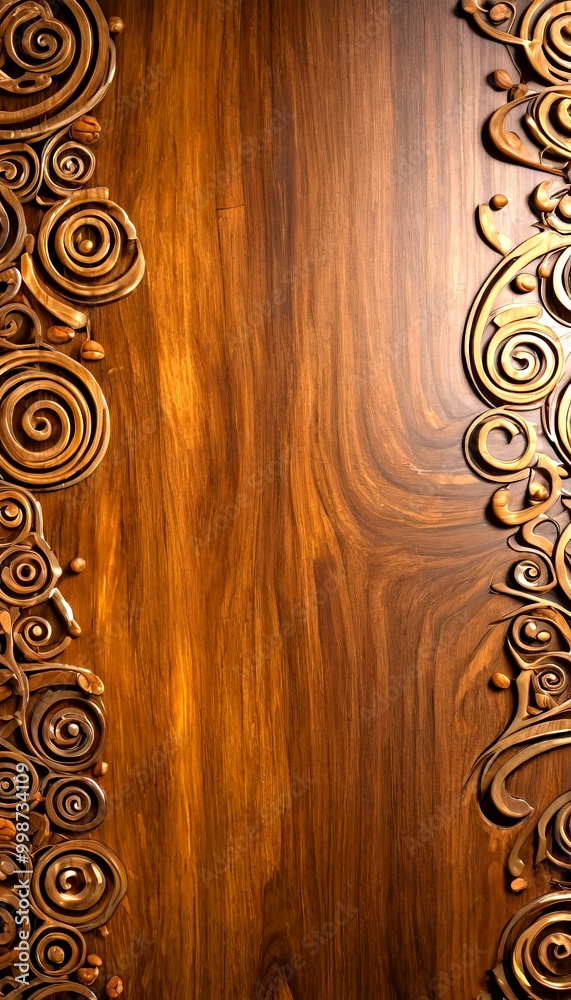 Aufkleber a close-up view of a wooden surface with intricate, swirling designs carved into it. the designs are